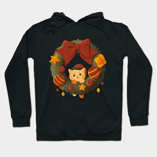 Christmas Cat with Christmas laurel wreath Hoodie